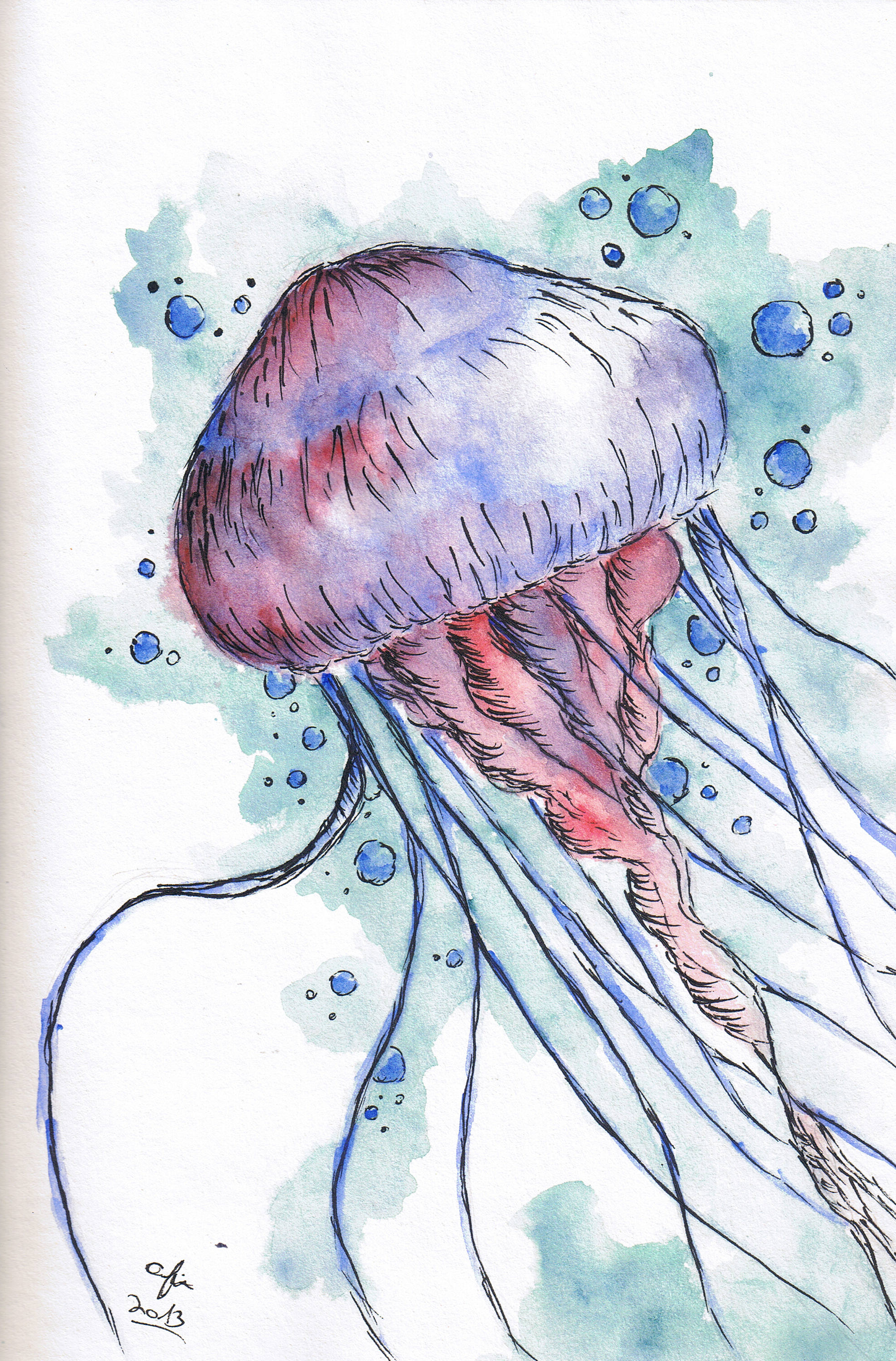 Медуза акварелью