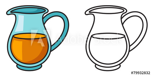 Colorful and black and white jug for coloring book