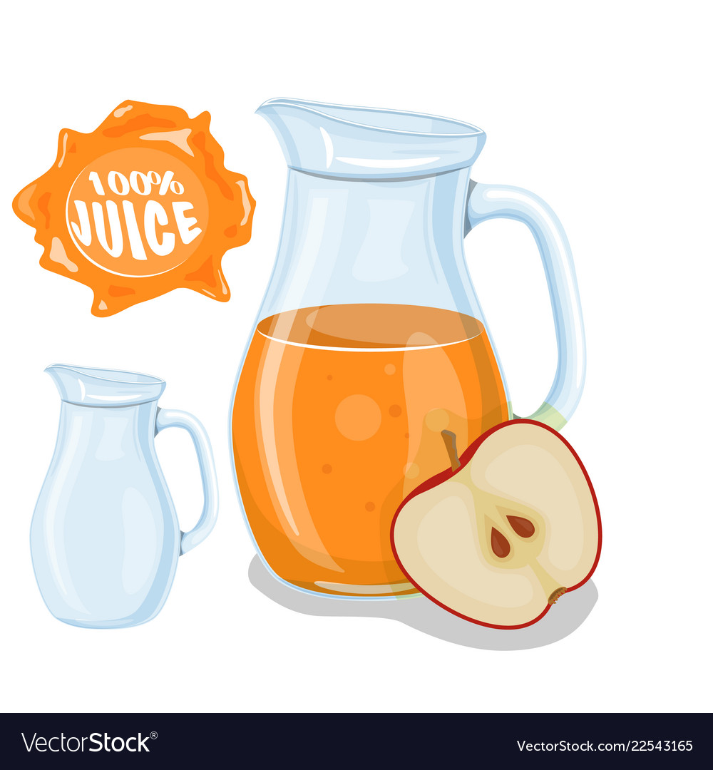 Glass jug with natural juice ripe apple juice