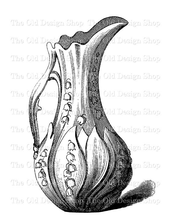 Vintage Water Jug Clip Art Lily of the Valley Pattern