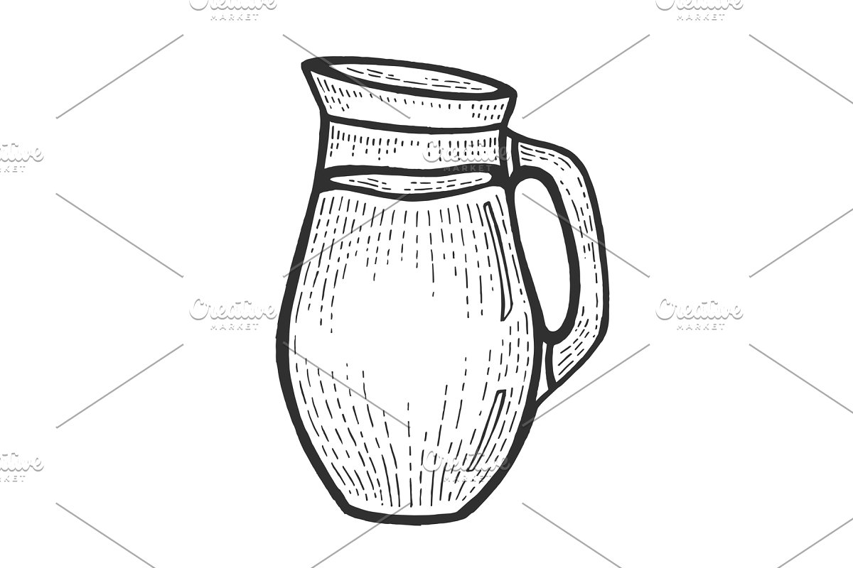 Jug with milk sketch engraving