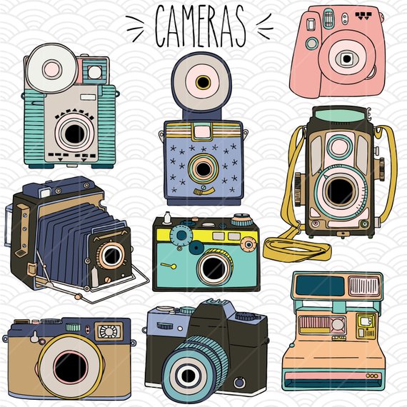Vintage colorful cameras.