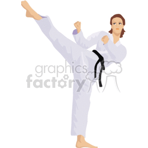 Female doing a karate kick clipart
