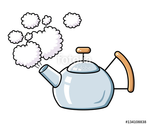 Boiling tea kettle with steam isolated