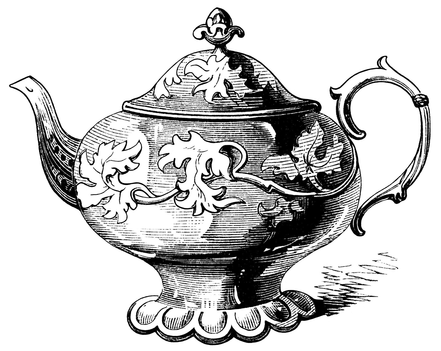 Victorian tea pot illustration, vintage teapot clipart
