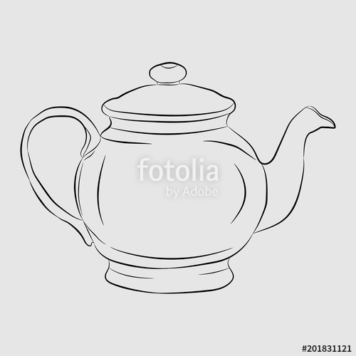 Teapot contour drawing in pencil