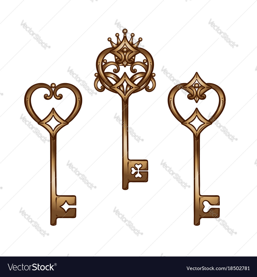 Vintage heart shaped bronze antique skeleton keys