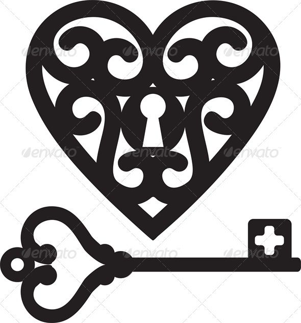 Lock shaped heart and skeleton key
