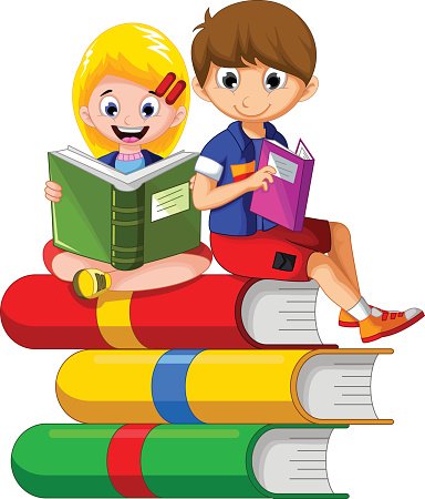 Two kids learning on the book Clipart Image