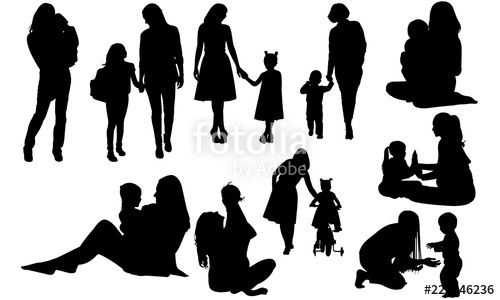 Mother with Kid Silhouette, Mother with Kid Clipart, SVG