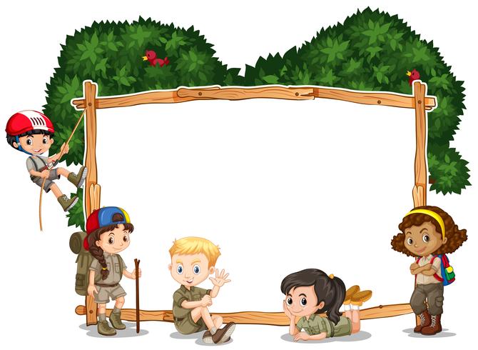 Frame template with kids camping in background