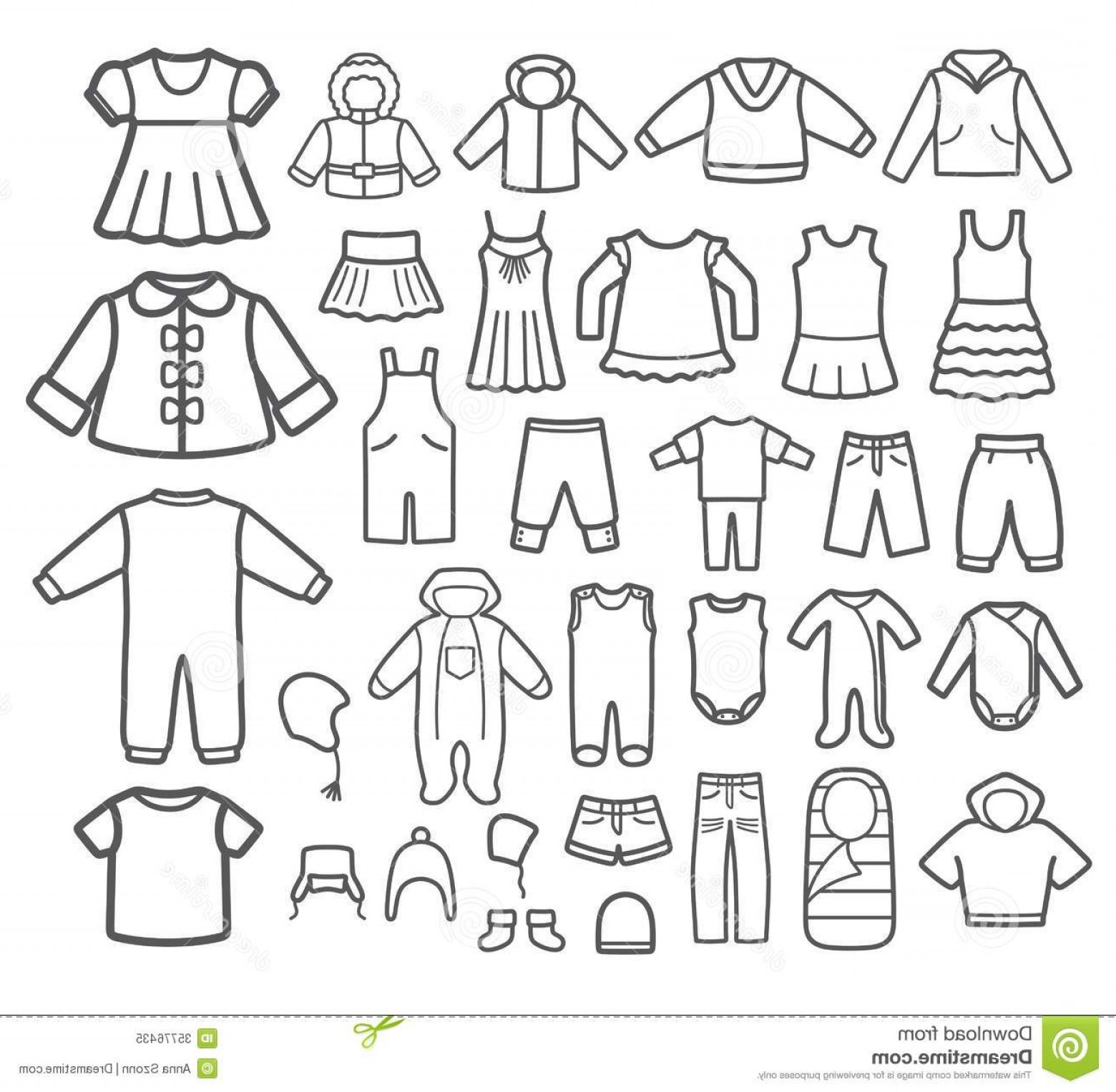 Kids clothes clipart black and white
