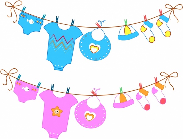 Sketchy Baby clothes on clothesline Free vector in Adobe