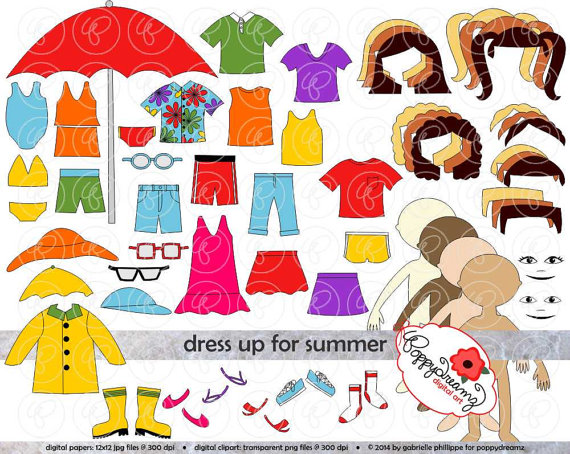 Dress Up for Summer Clothing and Paper Doll Clipart Set
