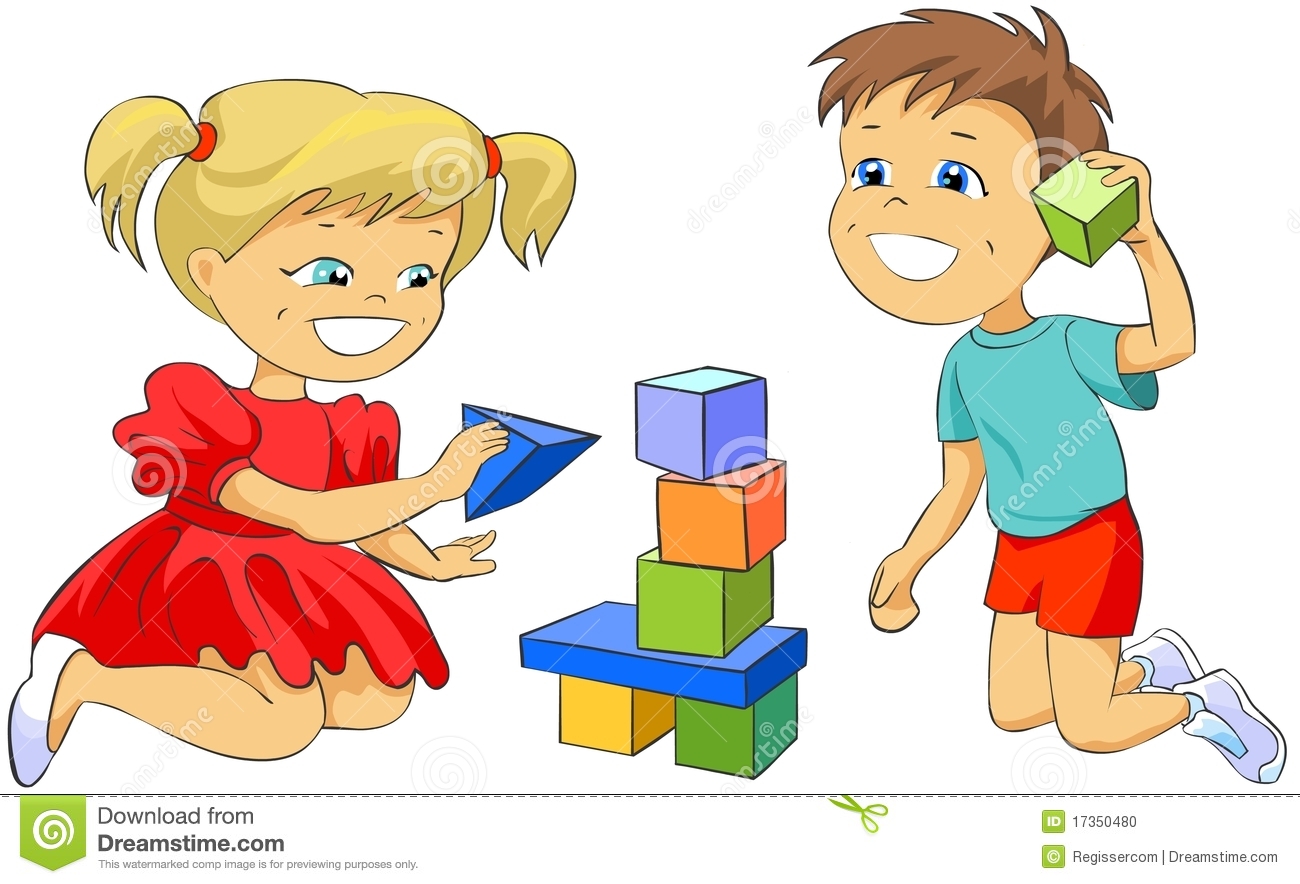 Children playing with toys clipart