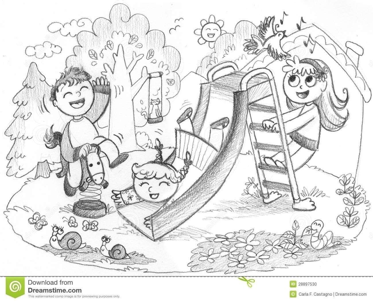 Kids Playing Outside Clipart Black And White