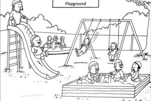 Kids on playground clipart black and white