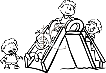 Black And White Clipart Kids Playing