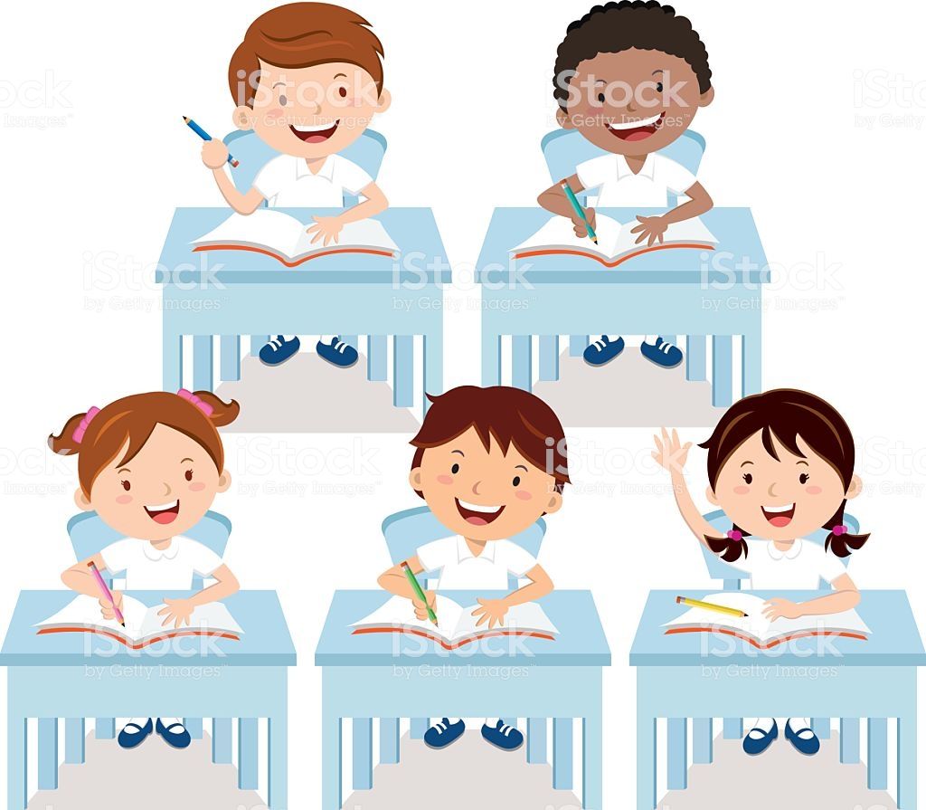 Vector illustration of school kids studying in the classroom