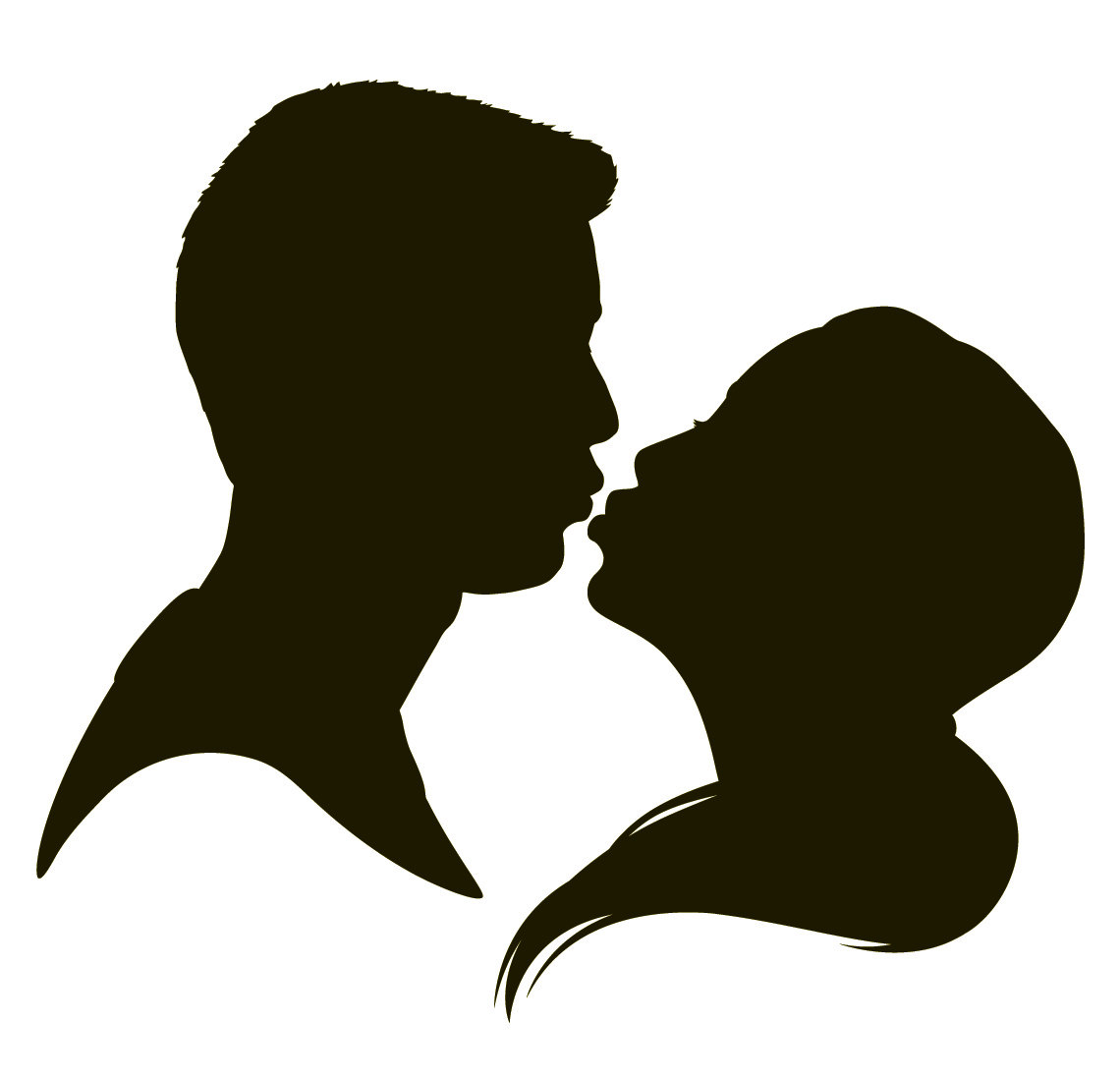Couple silhouette kissing.