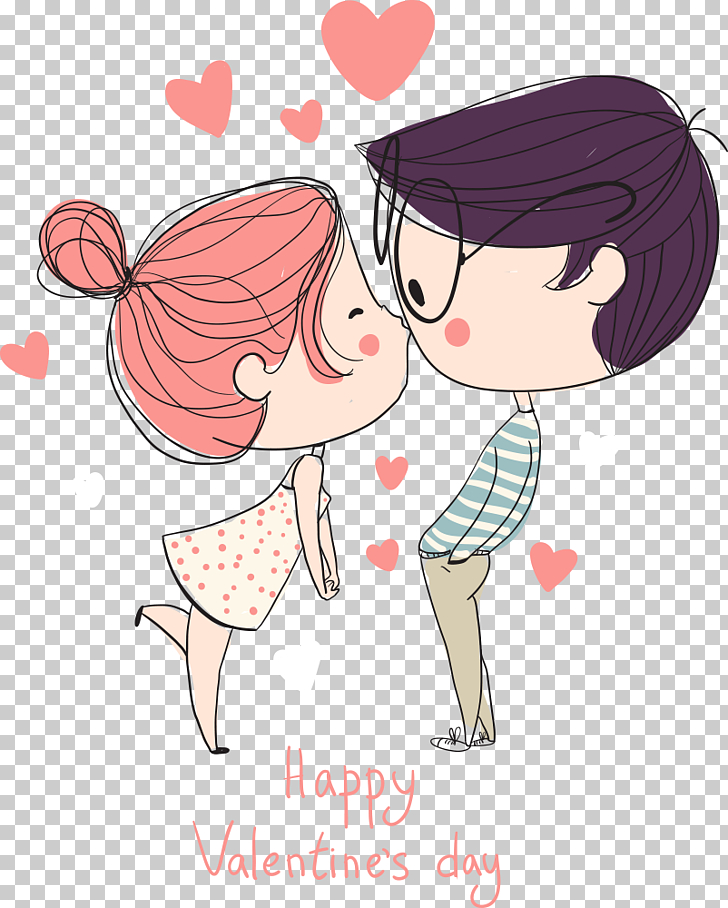 Cartoon Drawing couple, kissing couple, woman kissing man