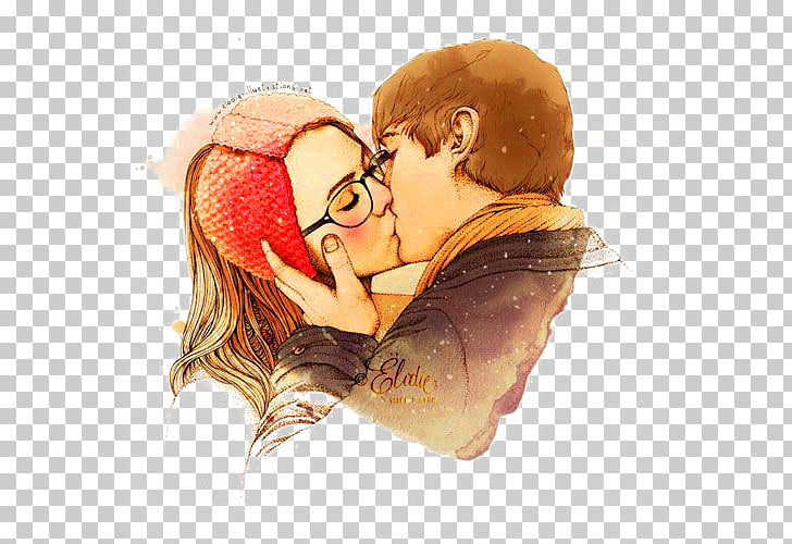 Love Drawing Illustration, Brown romantic kiss couple