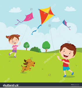 Children Flying Kite Clipart