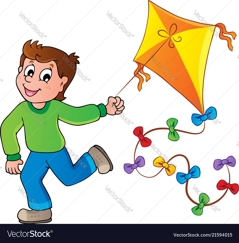 Running boy with kite vector image