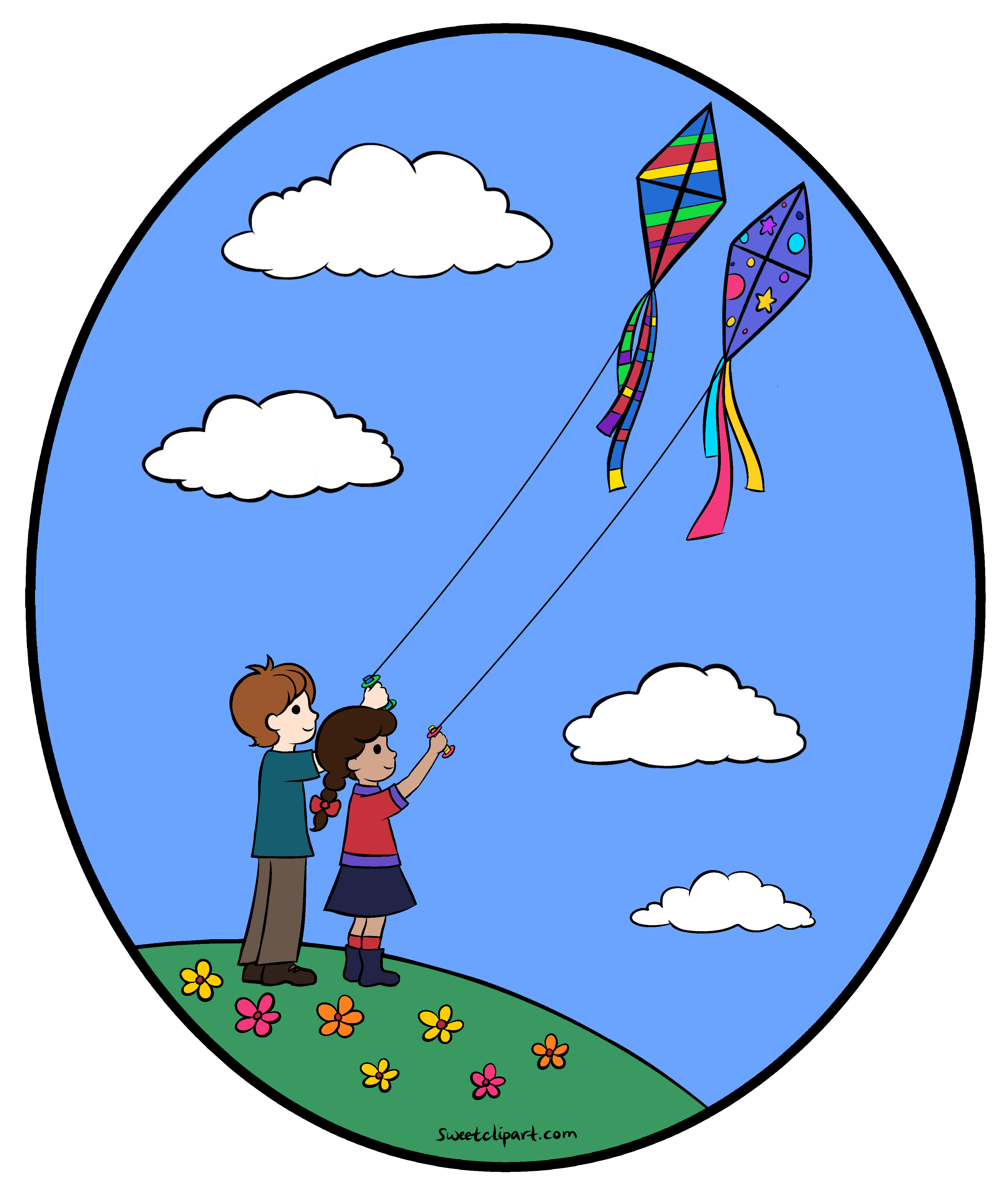 Kite flying clipart.