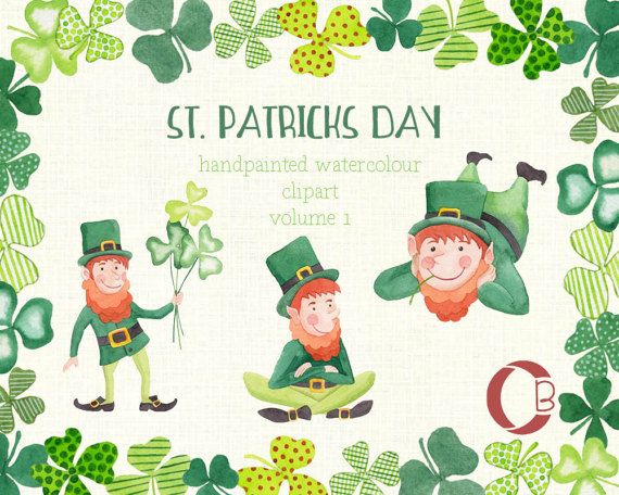 Watercolor Clipart St Patricks Day, leprechauns handpainted