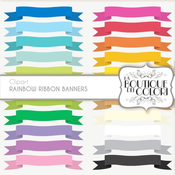 Rainbow ribbon banners cliparts Tags Digital Clip Art