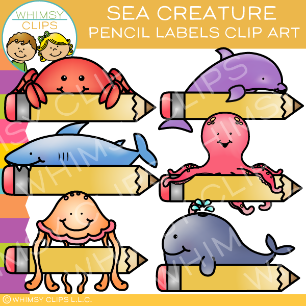Sea Creatures Pencil Labels Clip Art