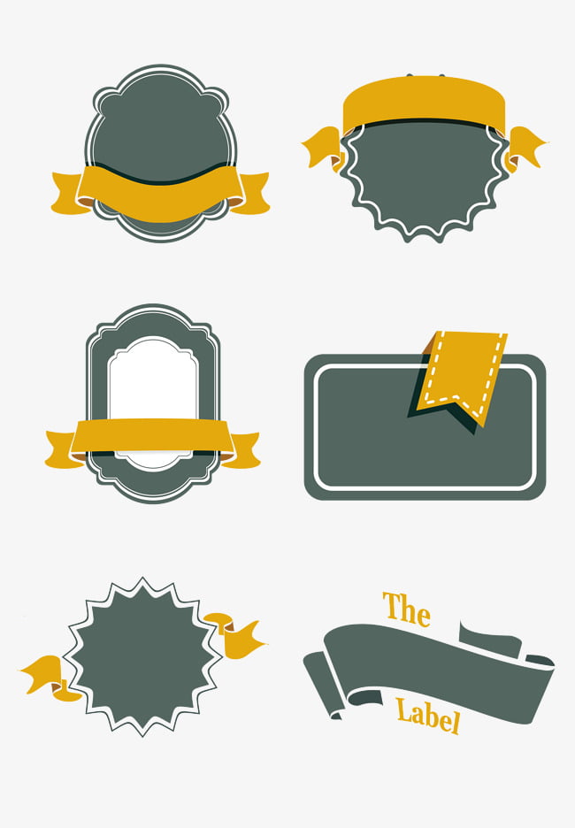 Simple retro ribbon label border collection PNG clipart