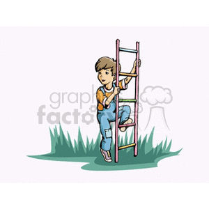 Little boy climbing a ladder clipart