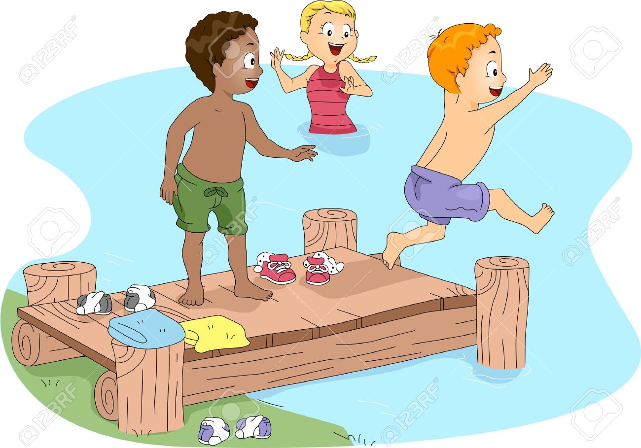 Kids Swimming In Lake Clipart