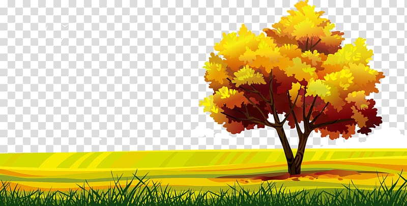 Yellow petaled tree illustration, Cartoon Landscape Drawing