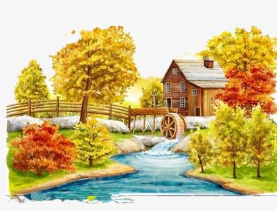 Fall Landscape, Landscape Clipart, Watercolor PNG