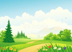 Summer vector landscape with trees