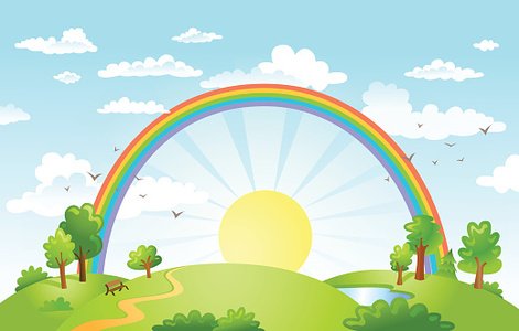 Vector beautiful landscape with rainbow
