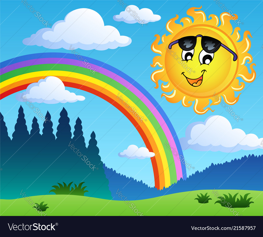 Landscape with rainbow and sun