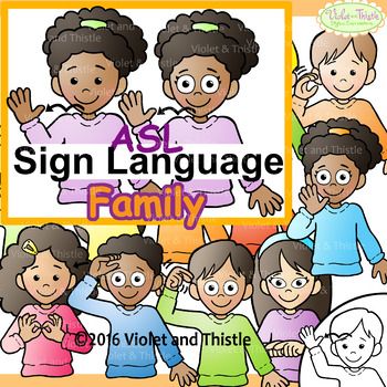 ASL American Sign Language Kids signing Family Words Clipart