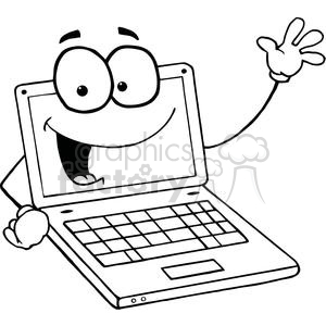 Laptop Cartoon Character Waving A Greeting clipart