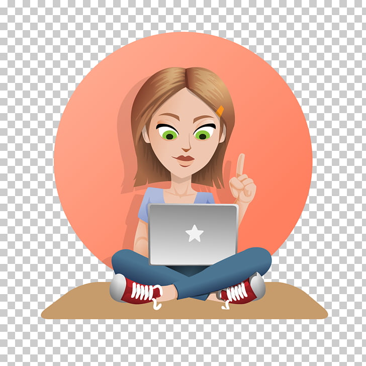 Laptop Girl , thinking woman PNG clipart