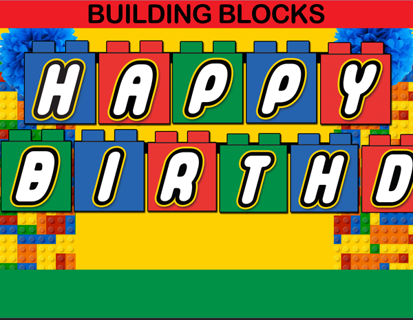 Building Blocks Happy Birthday Banner