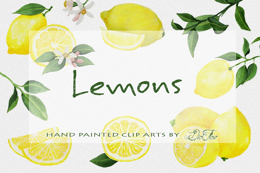 Lemon watercolor clipart.