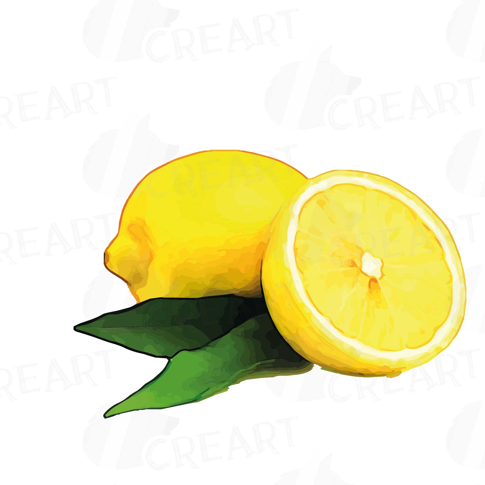 Watercolor lemons, branch and leaves clip art pack, watercolor lemon clip  art, exotic fruit, png, pdf, jpg, svg, eps, vector files included