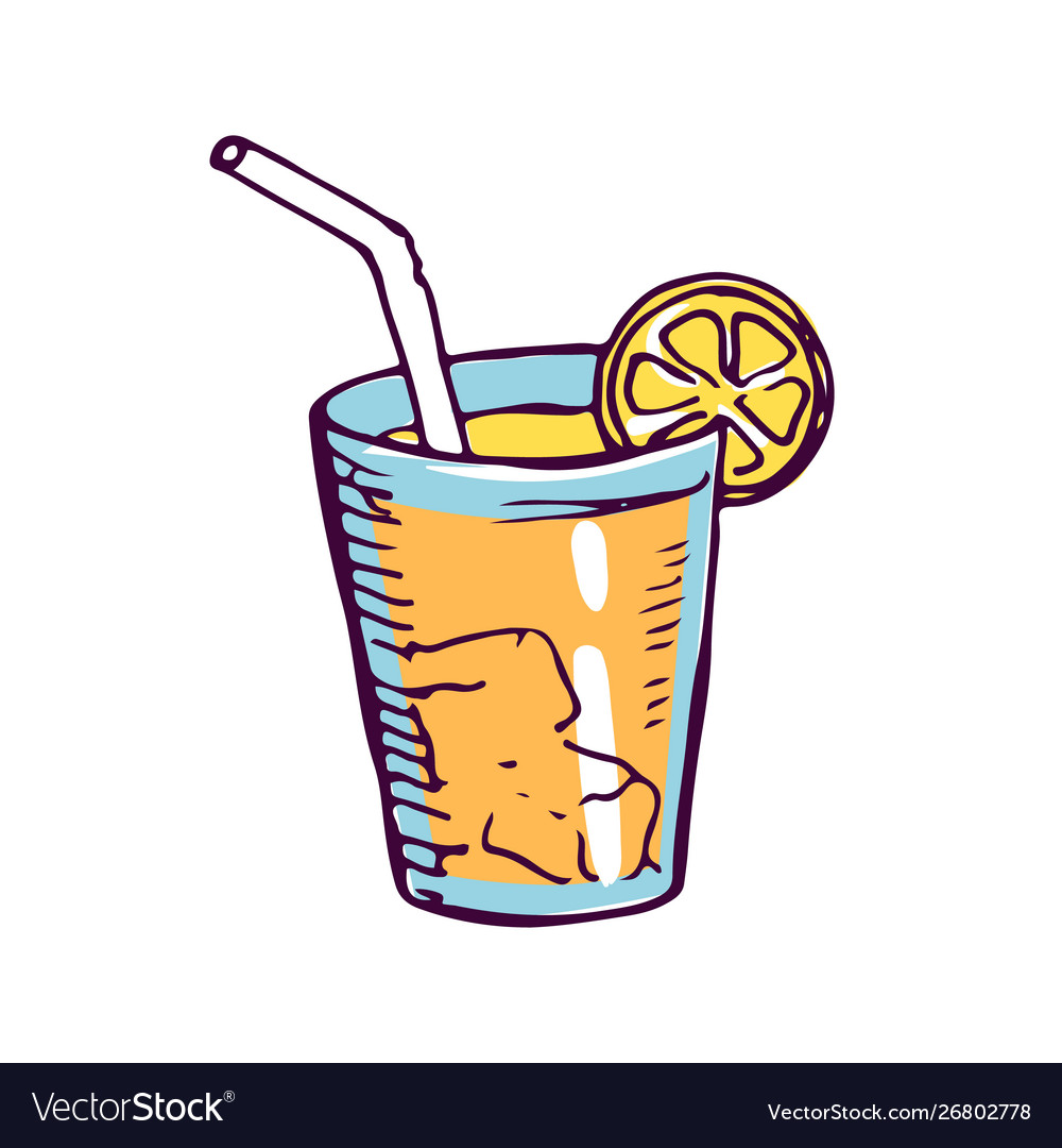 Refreshing lemonade glass color hand drawn