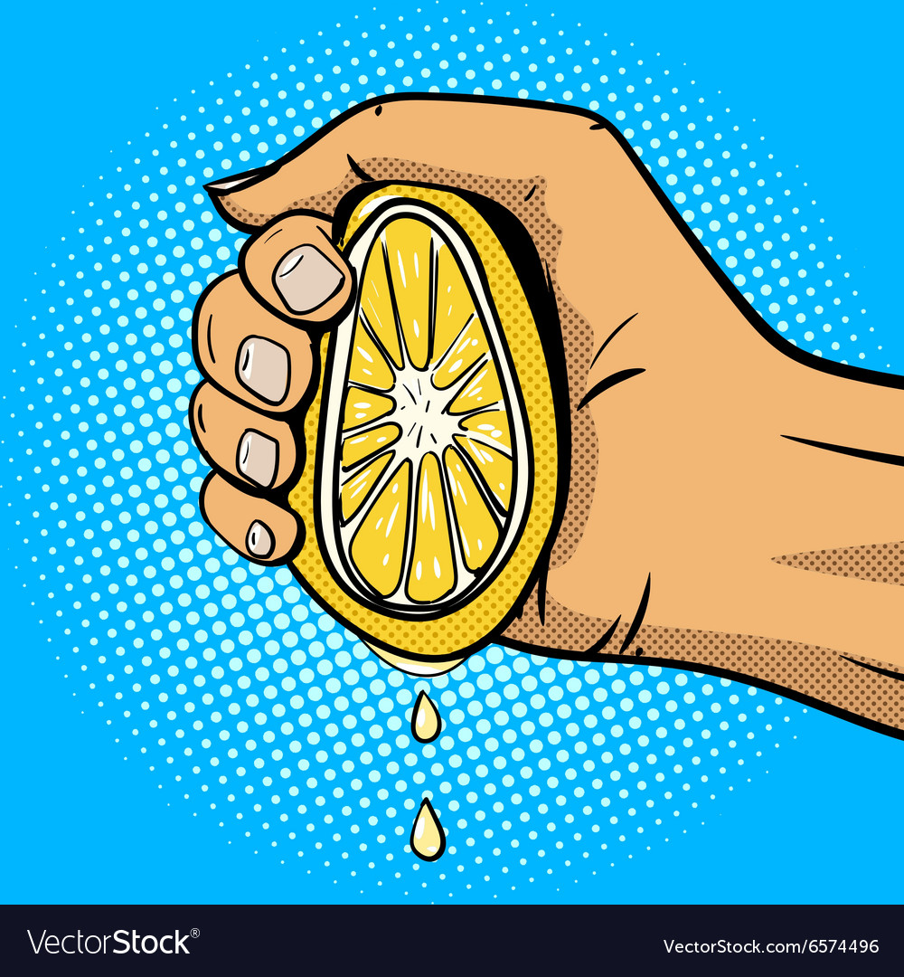 Hand squeeze lemon pop art comic book style