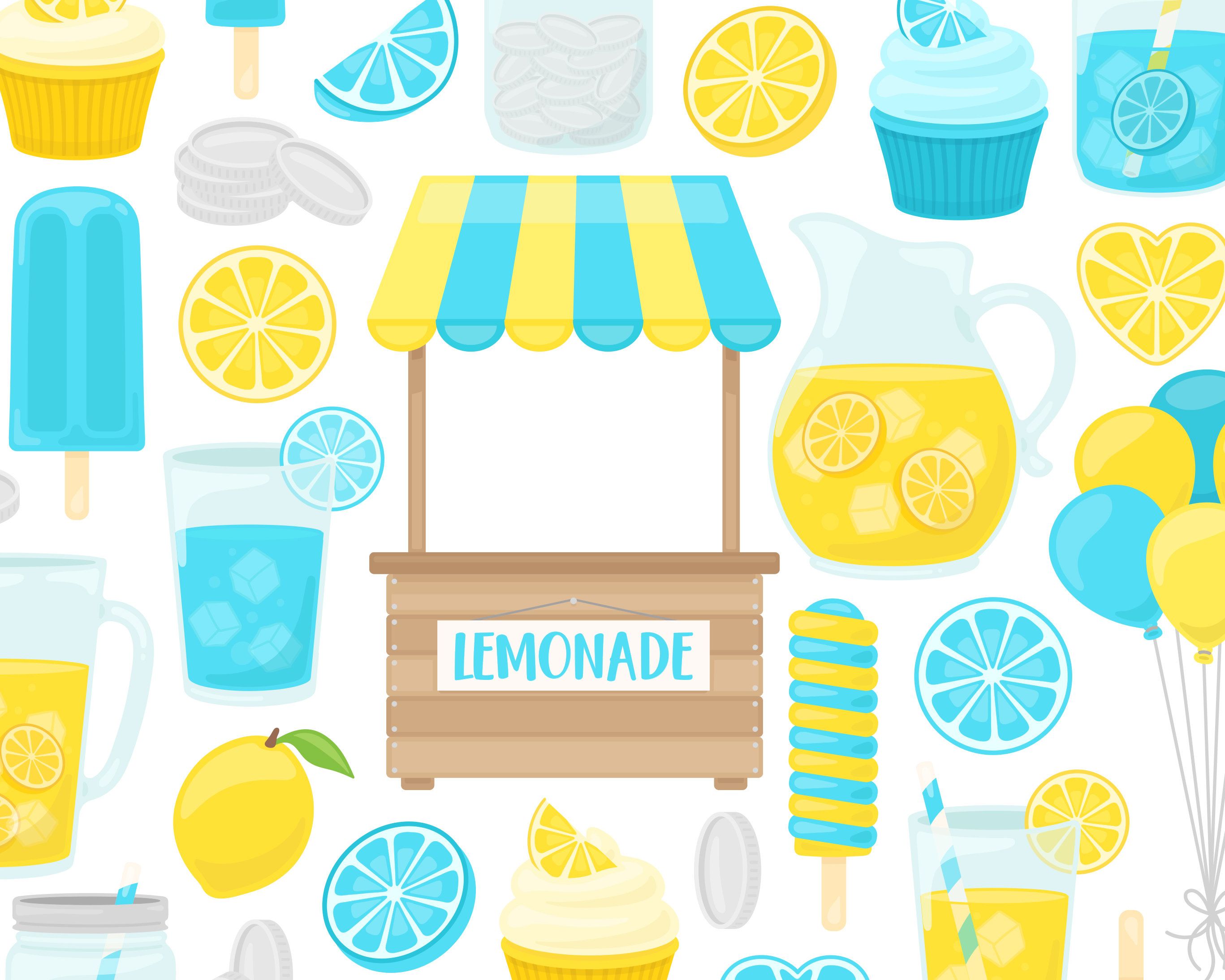 Blue Lemonade Stand Clipart, Lemon Clip Art, Summer Clipart
