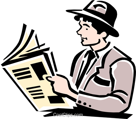 Man reading paper Royalty Free Vector Clip Art illustration